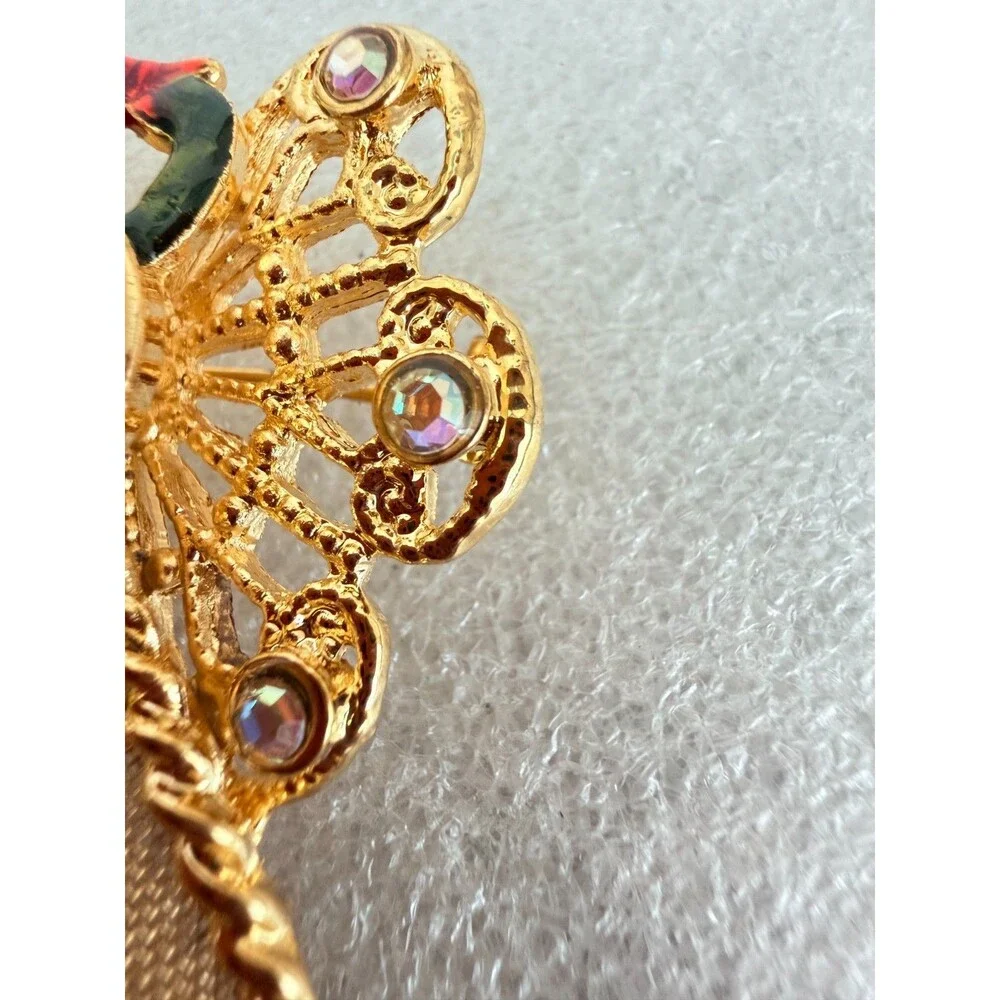 Vintage 1980s 1990s Gold Tone Mesh Christmas Angel Brooch Faux Pearl Snowflake